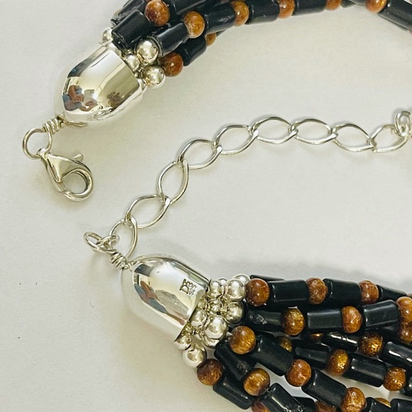 Vintage JAY KING Black & Gold Coral Sterling Silver RARE Necklace - Picture 6 of 9